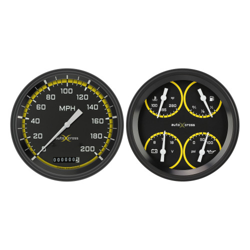 PartzBiz CM: AX52YBLF-Classic Instruments Auto Cross Yellow 6 Gauge Set PartzBiz CM: AX52YBLF-Classic Instruments Auto Cross Yellow 6 Gauge Set
