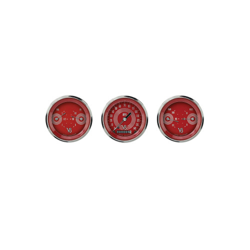 PartzBiz CM: V8RS04SHC-Classic Instruments V8 Red Steelie Three Gauge Set PartzBiz CM: V8RS04SHC-Classic Instruments V8 Red Steelie Three Gauge Set