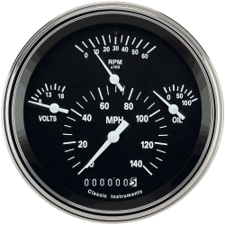 PartzBiz CM TE40BSLF - Tetra Series, Black Combination Gauge