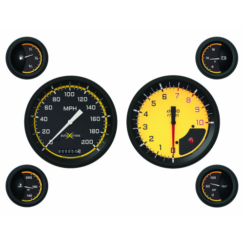 PartzBiz CM: AX51YBLF-Classic Instruments Auto Cross Yellow 6 Gauge Set PartzBiz CM: AX51YBLF-Classic Instruments Auto Cross Yellow 6 Gauge Set