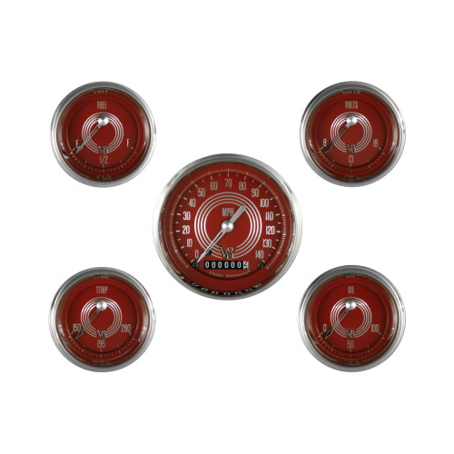 PartzBiz CM: V8RS00SHC-Classic Instruments V8 Red Steelie Five Gauge Set PartzBiz CM: V8RS00SHC-Classic Instruments V8 Red Steelie Five Gauge Set
