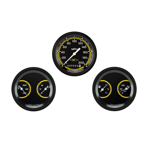 PartzBiz CM: AX04YBLF-AutoCross Yellow Three Gauge Set PartzBiz CM: AX04YBLF-AutoCross Yellow Three Gauge Set