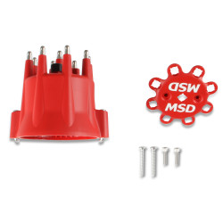 PartzBiz CM 8433 - MSD Distributor Cap - V8 - เทอร์มินัล HEI - สีแดง - รีเทนเนอร์สายหัวเทียน