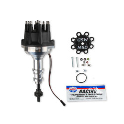 PartzBiz CM 857951 - ผู้จัดจำหน่าย MSD Ford 289-302, Pro Billet, Small Black Cap, เกียร์เหล็ก