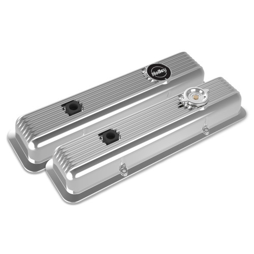 PartzBiz CM: 241-137-Holley Valve Covers - Muscle Series - Finned - SBC - Polished