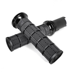 PartzBiz HD V31HTC-BB-S - H-D 2023+ CVO: V-TWIN LOCK-ON™ HART-LUCK SIGNATURE FULL-WAFFLE GRIP SET (Black / Silver)