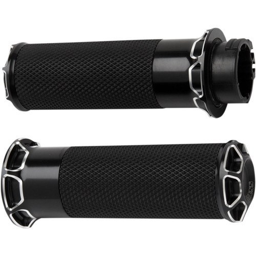 PartzBiz HD: 3461472-Arlen Ness Beveled Fusion Hand Grips Bars Black Throttle By Wire Motorcycle Bike