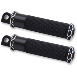 PartzBiz HD 07-929 - Arlen Ness Fusion Fixed Foot Pegs Beveled Passenger Footpegs Black Rubber Street