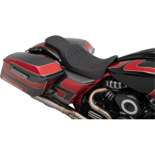 PartzBiz HD: 3447963-Drag Predator Leather Low Profile Smooth Two Up Seat 97-07 Harley Touring Bagger
