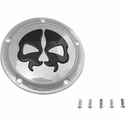 PartzBiz HD 1107-0546 - Drag Specialties Black Skull Derby Cover Accent Chrome 99-18 Big Twin Harley