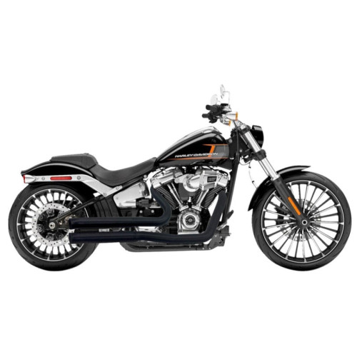 PartzBiz HD: 3443806-Bassani Black Pro Street Turnout ท่อไอเสียแบบขั้นบันได Harley Softail 18+