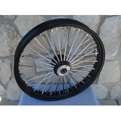 PartzBiz HD 37-543 - 21 x 3.5 48 Fat King Spoke Front Wheel Black Rim Dual Disc Harley Touring Bagger