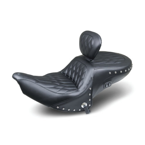 PartzBiz HD: 3467572-Mustang Heated One Piece Touring Seat Backrest Black White Double Diamond Indian 16+ Roadmaster