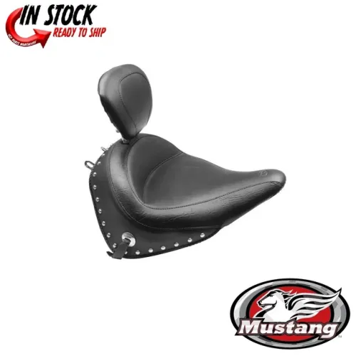 PartzBiz HD: 3455592-Mustang Wide Chrome Studded Solo Seat w/ Driver Backrest 2016-2017 Harley FLSTC PartzBiz HD: 3455592-Mustang Wide Chrome Studded Solo Seat w/ Driver Backrest 2016-2017 Harley FLSTC