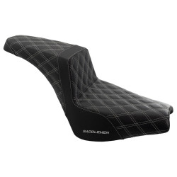 PartzBiz HD 818-30-175-SILLS-GRIP-BLKCARBONF - Saddlemen Step 2 Up Silver Lattice Stitch Seat 2018+ Harley Street Bob FXST