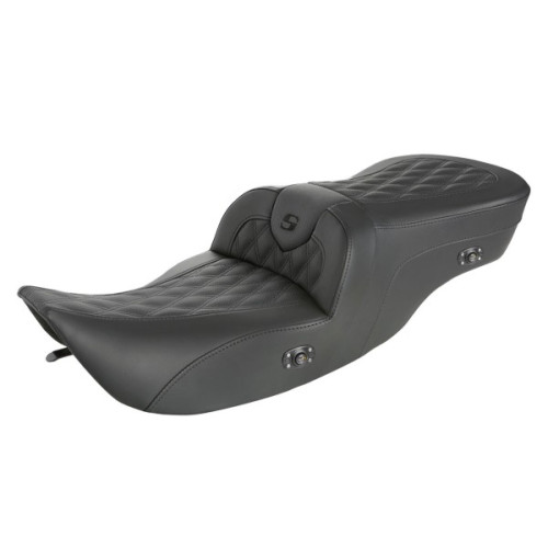 PartzBiz HD: 3456543-ที่นั่งโซฟาถนนแบบปรับความร้อนได้ Saddlemen Lattice Stitch ปี 1997-2007 สำหรับ Harley Touring Bagger