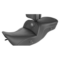 PartzBiz HD 897-06-185BRHC - Saddlemen Roadsofa Heated Carbon Fiber Seat w/ Backrest Harley Touring 1997-07