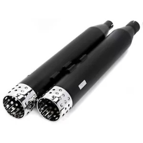 PartzBiz HD: 3442427-4” Black Swiss Cheese Slip-On Mufflers Exhaust Pipes 2017-2020 Harley Touring