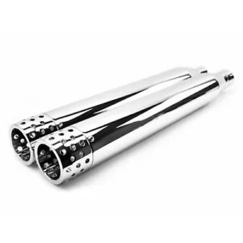 PartzBiz HD: 3442466-4” Chrome Swiss Cheese Drilled Slip-On Mufflers Exhaust Pipes Harley Touring 17+ PartzBiz HD: 3442466-4” Chrome Swiss Cheese Drilled Slip-On Mufflers Exhaust Pipes Harley Touring 17+