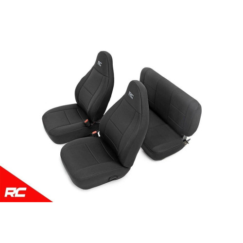 PartzBiz HD: 4425268-Rough Country 91001 Black Neoprene Seat Covers for 2003-2006 Jeep Wrangler TJ LJ 2 Door 4WD Offroad Black Sahara Unlimited Mountain Rubicon Sport Interior Accessories 
