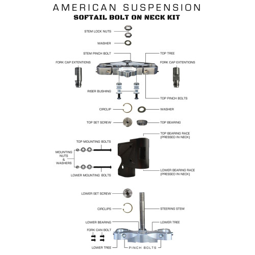 PartzBiz HD: 4424667-American Suspension Bolt On Short Neck and Tree 26" Wheel Harley Softail 08-17 PartzBiz HD: 4424667-American Suspension Bolt On Short Neck and Tree 26" Wheel Harley Softail 08-17