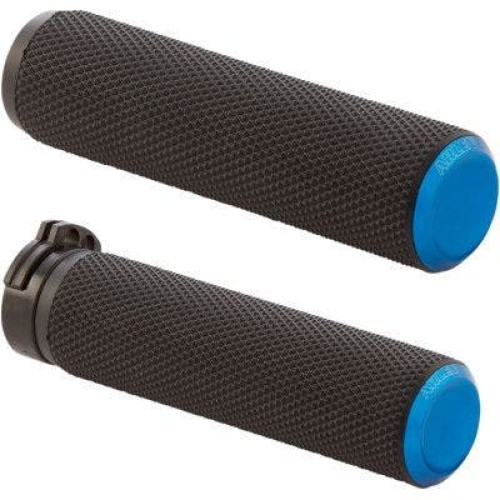 PartzBiz HD: 4424433-Arlen Ness 07-335 Fusion Knurled 1" Handlebar Grips w/ Blue End Cap Harley 76-Up