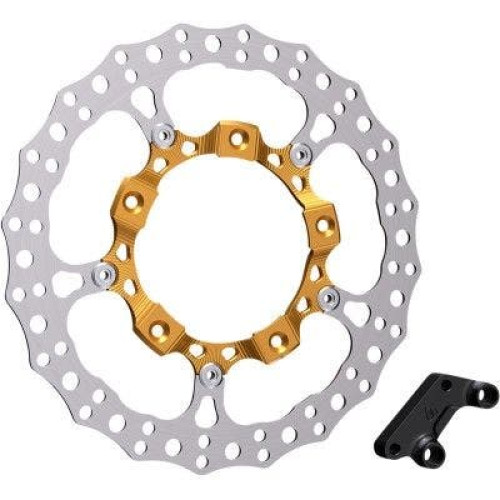 PartzBiz HD: 4424194-Arlen Ness 300-002 14” ชุดโรเตอร์เบรกใหญ่ด้านหน้าซ้ายสีทอง Harley Touring FLH/T