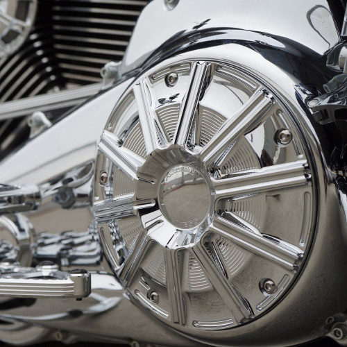 PartzBiz HD: 4424038-Arlen Ness 700-017 Chrome 10-Gauge Derby Cover Billet Harley Twin Cam 99-17