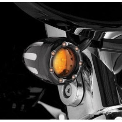 PartzBiz HD AN12-765 - Arlen Ness 12-765 สีดำ Deep Cut Amber เลนส์ไฟเลี้ยว & LED Trim แหวน Harley 2040-0838 20400838 262824