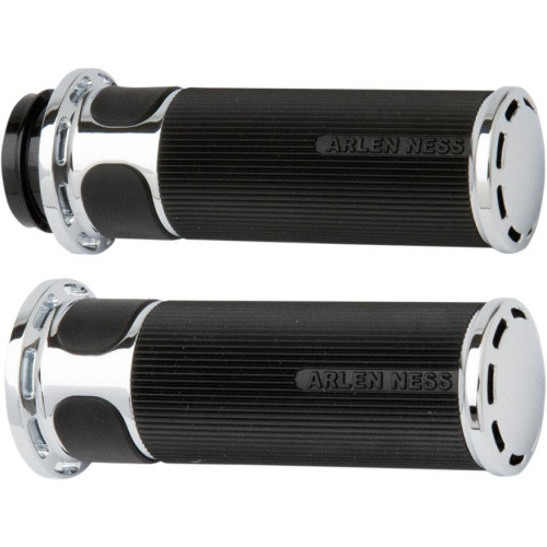 PartzBiz HD: 4423607-Arlen Ness Fusion Chrome Slot Track Hand Grips Harley Dual Cable Throttle Models | 07-300