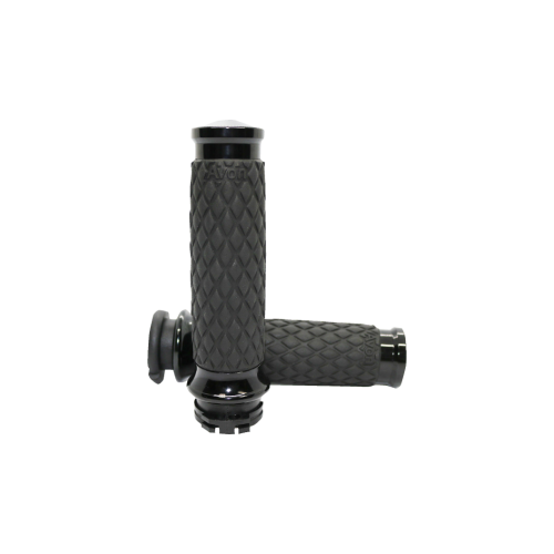 PartzBiz HD: 4423354-Avon Black Ano Diamond Rubber Contour Hand Grips for Harley Cable Throttle | DIA-65-ANO PartzBiz HD: 4423354-Avon Black Ano Diamond Rubber Contour Hand Grips for Harley Cable Throttle | DIA-65-ANO