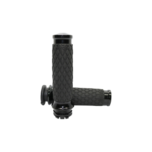 PartzBiz HD: 4423355-Avon Black Ano Diamond Rubber Contour Hand Grips for Harley Throttle By Wire | DIA-65-ANO-FLY