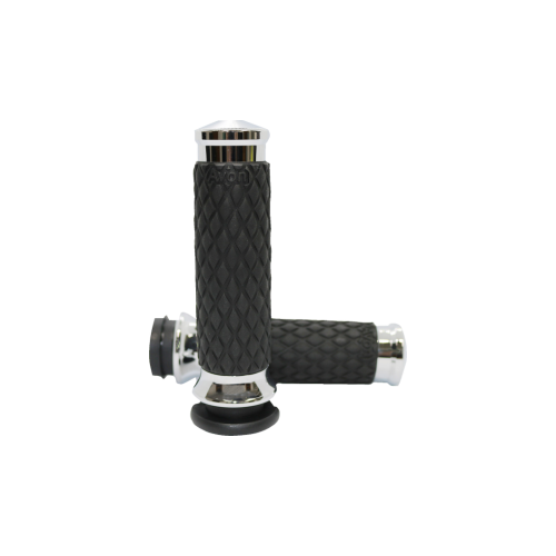 PartzBiz HD: 4423323-Avon Chrome Diamond Rubber Contour Hand Grips for Harley Throttle By Wire | DIA-60-CH-FLY