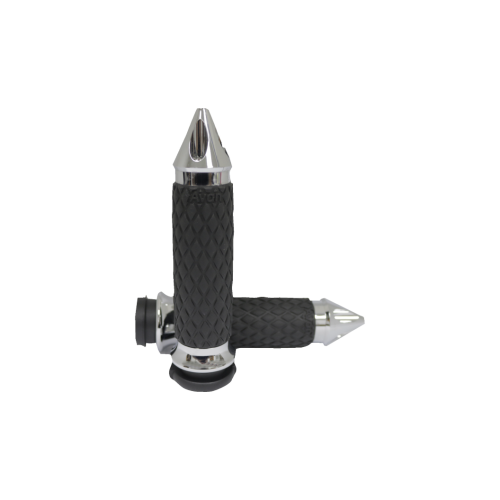 PartzBiz HD: 4423326-Avon Chrome Spike Diamond Rubber Contour Hand Grips for Harley Cable Throttle | DIA-60-CH-SPIKE