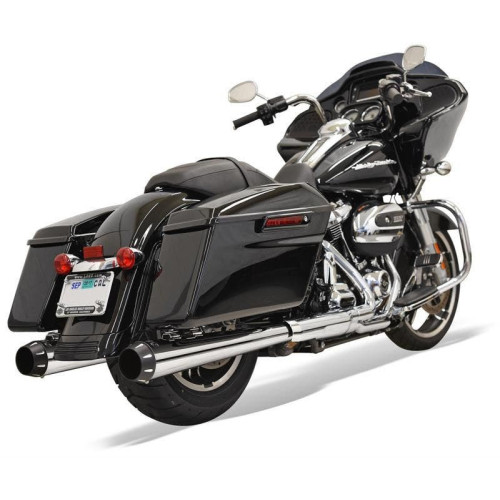 PartzBiz HD: 4422633-Bassani Chrome 4" Slip On Megaphone Style Mufflers Harley 17 Black Tips 1F572R