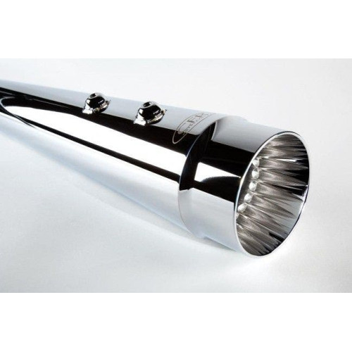PartzBiz HD: 4421385-Cary Faas CFR 4 1/2" Chrome Single Fluted Megaphone Tapered Mufflers Harley 17-18 PartzBiz HD: 4421385-Cary Faas CFR 4 1/2" Chrome Single Fluted Megaphone Tapered Mufflers Harley 17-18