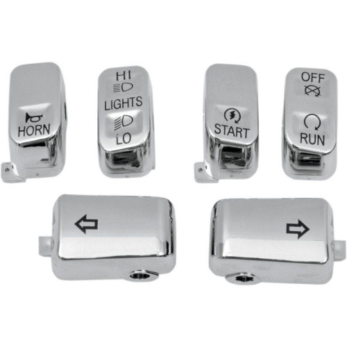 PartzBiz HD: 4421280-Drag Chrome 6 Piece Handlebar Control Switch Key Cap Set Dyna Softail XL FLHT | Drag Specialties