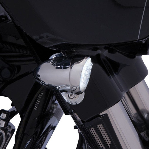 PartzBiz HD: 4420990-Ciro Chrome Bullet Style Fang LED Front Turn Signal Inserts Dual Function Harley | 45400