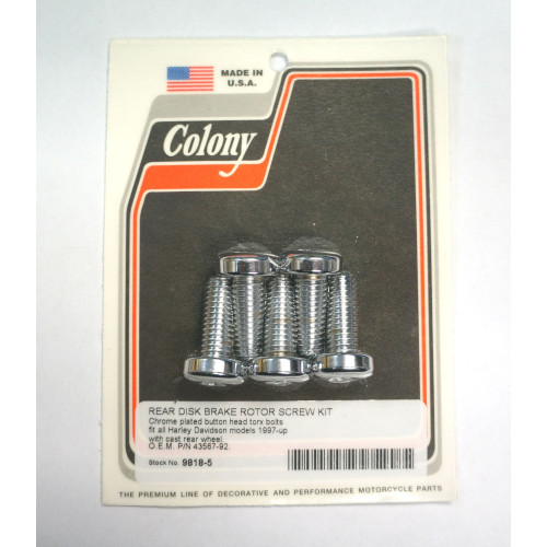 PartzBiz HD: 4420505-Colony 9818-5 Chrome Rear Torx เกรด 8 โรเตอร์โบลท์ 97-17 Harley Repl. 43567-92