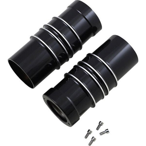 PartzBiz HD: 4420364-Covington Customs Black Ripper Finned Billet Fork Bellows Leg Bells Harley 80-13