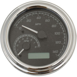 PartzBiz HD DS22120505 - Dakota Digital Black/Gray & Chrome MVX FatBob Analog Digital 4 1/2 Gauge Harley | MVX-2004-KG-C
