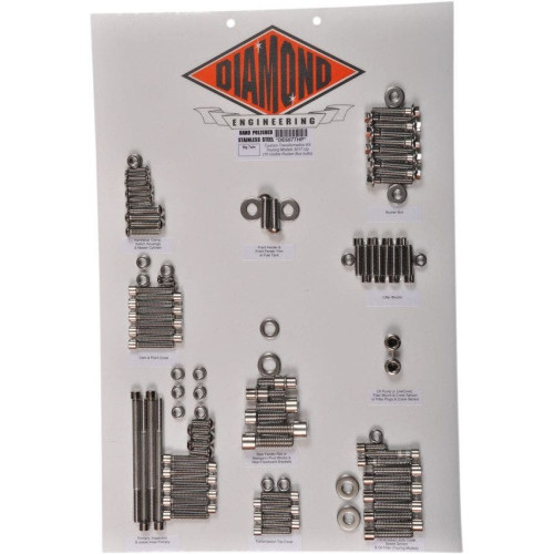 PartzBiz HD: 4418733-Diamond Engineering DE6077HP Stainless Steel Engine Bolt Kit Harley FLH/T M8 best new upgrade replacement touring bagger dresser transmission drivetrain hardware fasteners PartzBiz HD: 4418733-Diamond Engineering DE6077HP Stainless Steel Engine Bolt Kit Harley FLH/T M8 best new upgrade replacement touring bagger dresser transmission drivetrain hardware fasteners