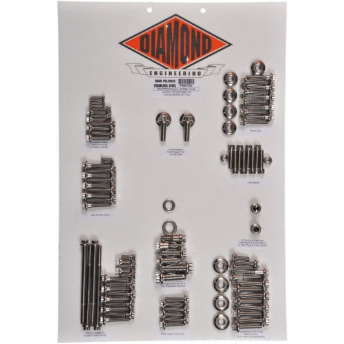 PartzBiz HD: 4418694-Diamond Engineering PB670S Stainless 12 Point Engine Bolt Kit Harley FLH/T M8 best new upgrade replacement touring bagger dresser transmission drivetrain hardware fasteners