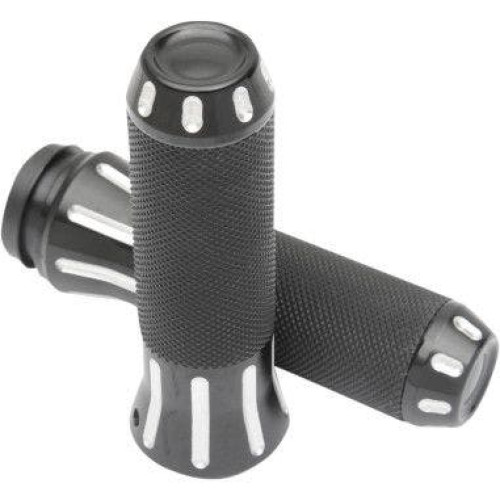 PartzBiz HD: 4418173-Drag Specialties Rubber-Covered Black Clear Cut Grips for Harley Cable Throttle | 0630-1613