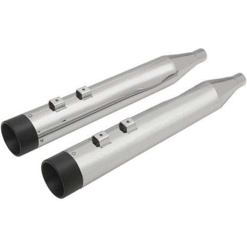PartzBiz HD: 4418155-Drag Chrome 4" w/ Black Billet Tip Slip On Exhaust Mufflers Harley FLH/T 95-16