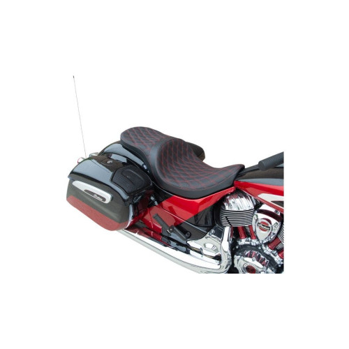 PartzBiz HD: 4417936-Drag Low Profile 2-Up Seat Red Diamond Stitch Solar Vinyl Indian Touring '14+