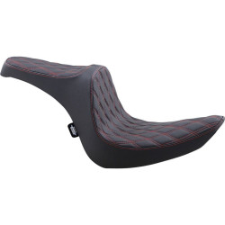 PartzBiz HD DS08021440 - Drag Predator III 2-Up Double Diamond Vinyl Seat Red Stitch Harley Softail 06-17