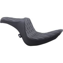 PartzBiz HD DS08021439 - Drag Predator III 2-Up Double Diamond Vinyl Seat Silver Stitch Harley Softail 06-17