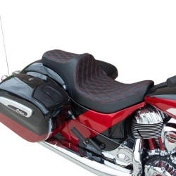 PartzBiz HD DS08102264 - Drag Predator III 2-Up Seat Double Diamond Red Stitch Indian Touring 14-Up