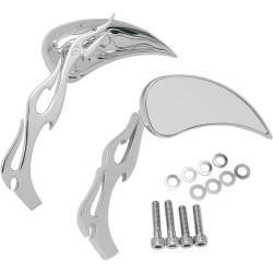 PartzBiz HD DS06400116 - Drag Specialties 0640-0116 Chrome Flame Teardrop Handlebar Mirrors Pair Harley